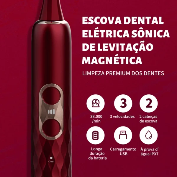 OralGos® Escova Dental Sônica com Levitação Magnética – 38.000 Vibrações por Minuto e Tecnologia Premium DB888-M6 - Imagem 3