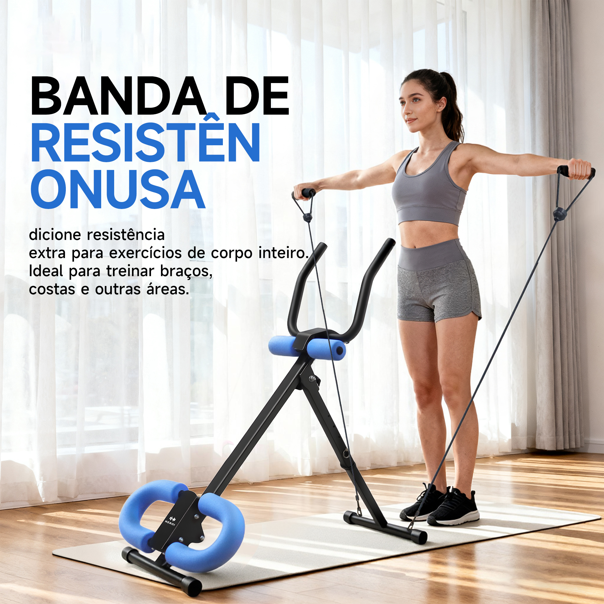 Estação de Fitness Multifuncional HEROI® – Ajustável, Dobrável, 5 Níveis de Resistência, Suporta 200kg TY-040