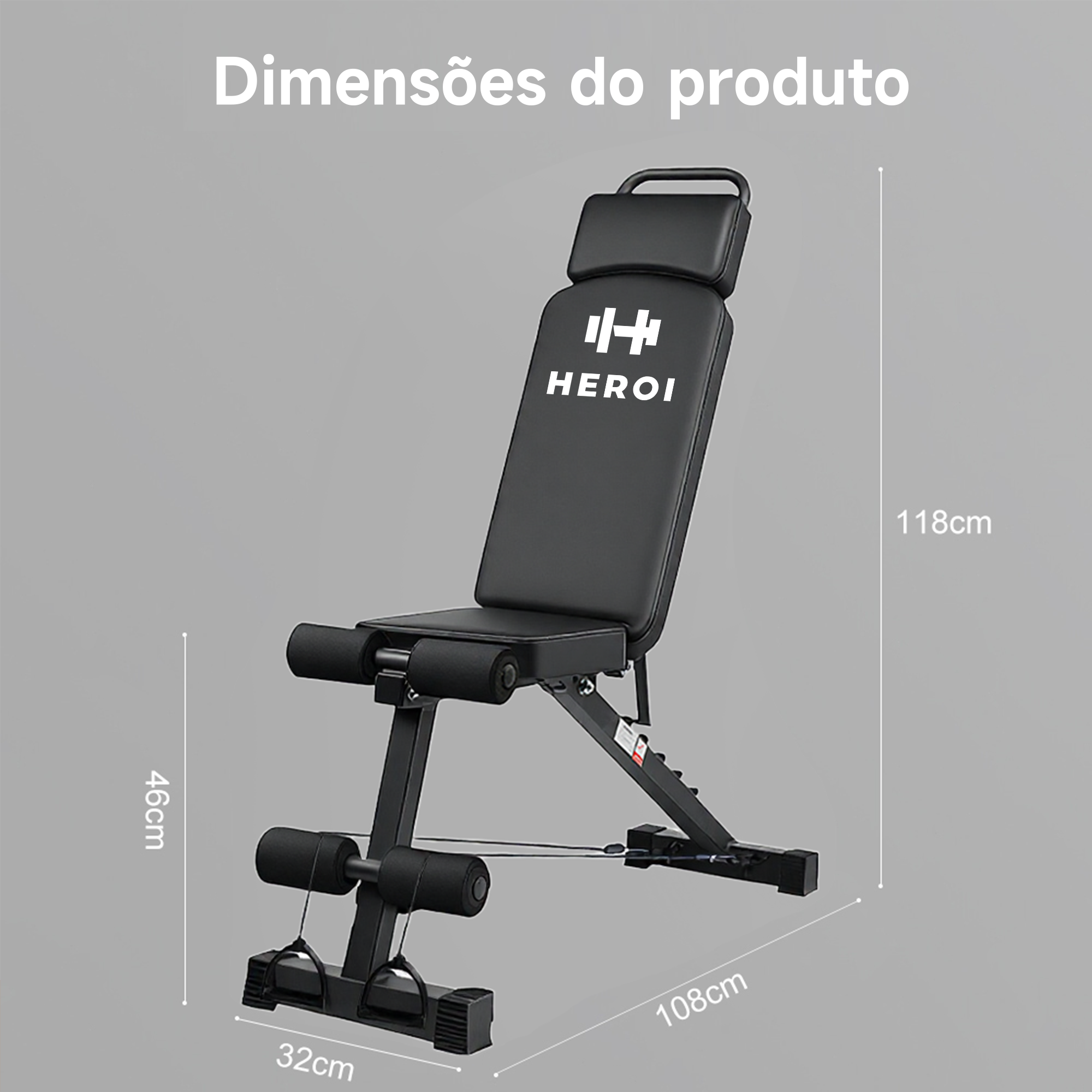 Banco de Musculação Ajustável HEROI – 150kg, Banco Pastor Removível, Extensor de Pernas e Encosto Multiângulo TY-055 - Imagem 2