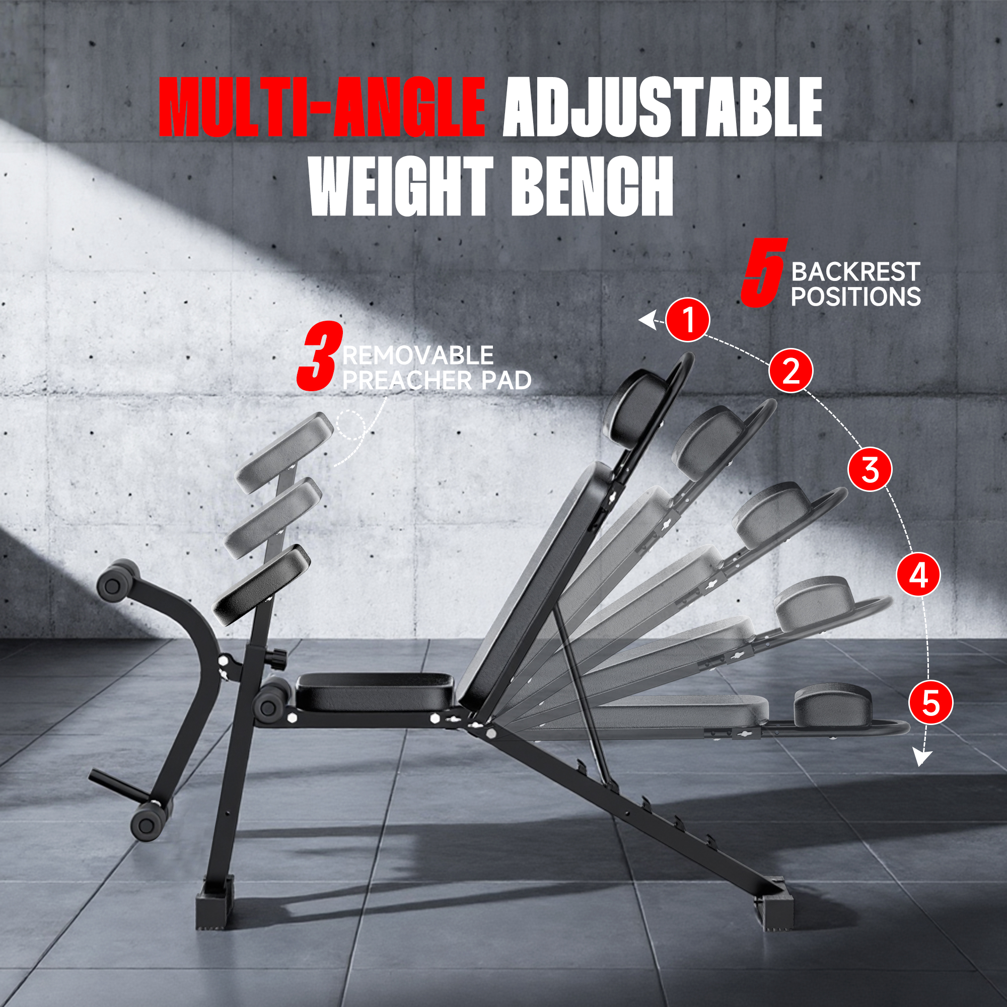 Banco de Musculação Ajustável HEROI® – 150kg, Multiângulo, Banco Pastor Removível e Extensor de Pernas TY-056 - Imagem 7