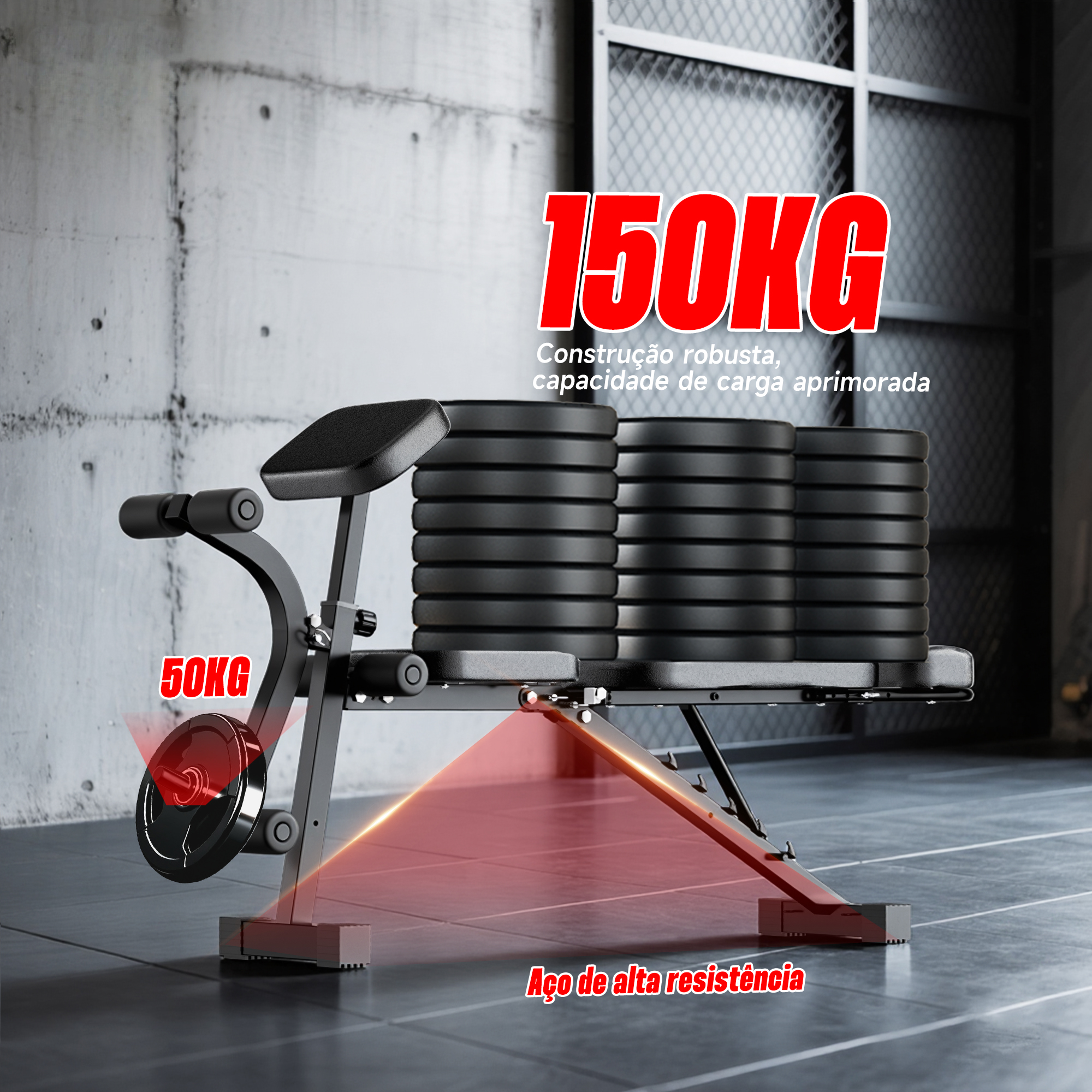 Banco de Musculação Ajustável HEROI® – 150kg, Multiângulo, Banco Pastor Removível e Extensor de Pernas TY-056 - Imagem 6